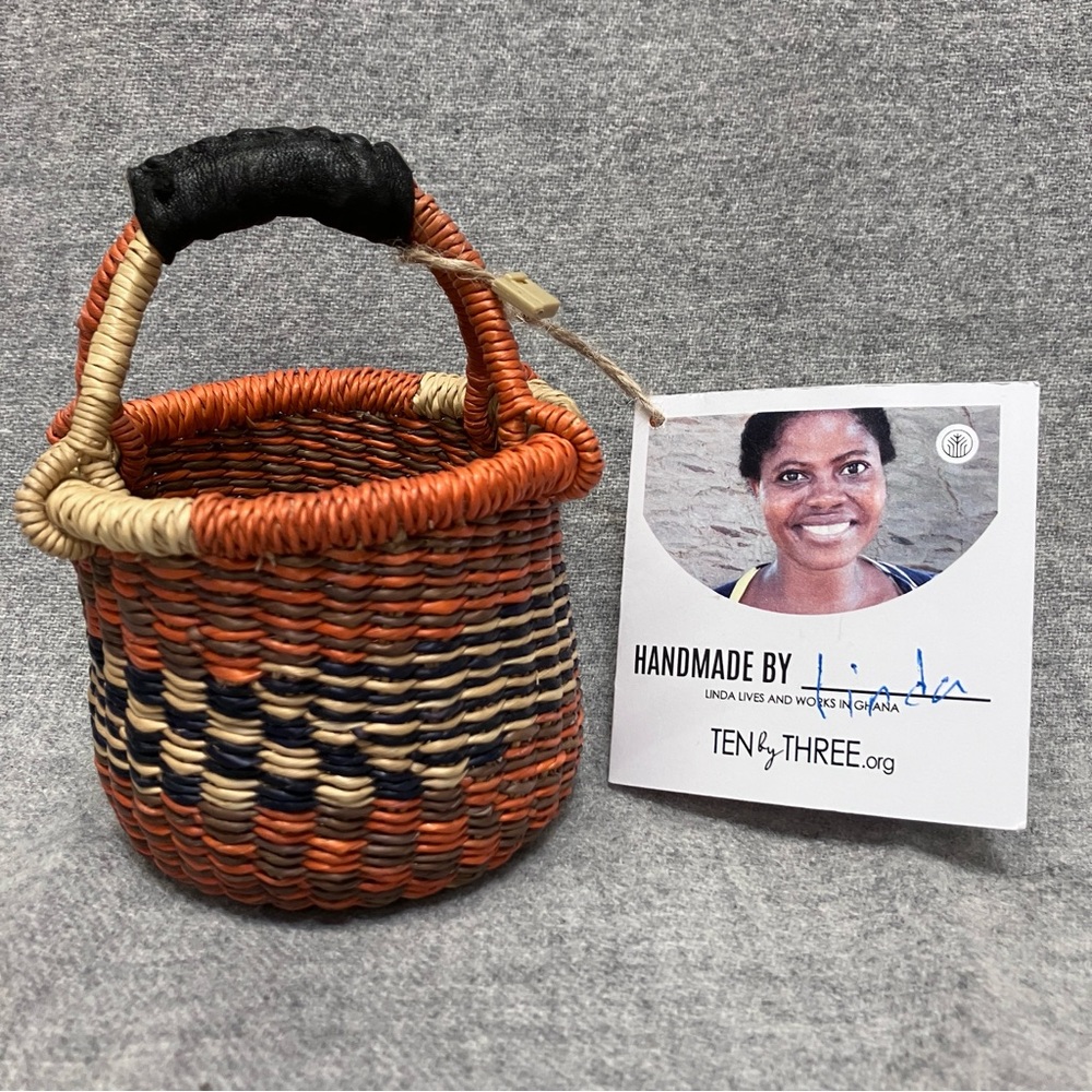 Ghana Bolga Basket Mini Tiny Gratitude Small Multicolor Handmade Leather Handle